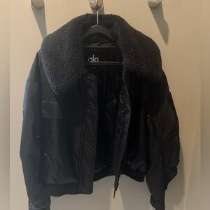 ALO Blaze Black Bomber Jacket with Shearling Collar